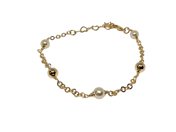 PULSEIRA DE BOLINHAS DOURADAS E PÉROLAS