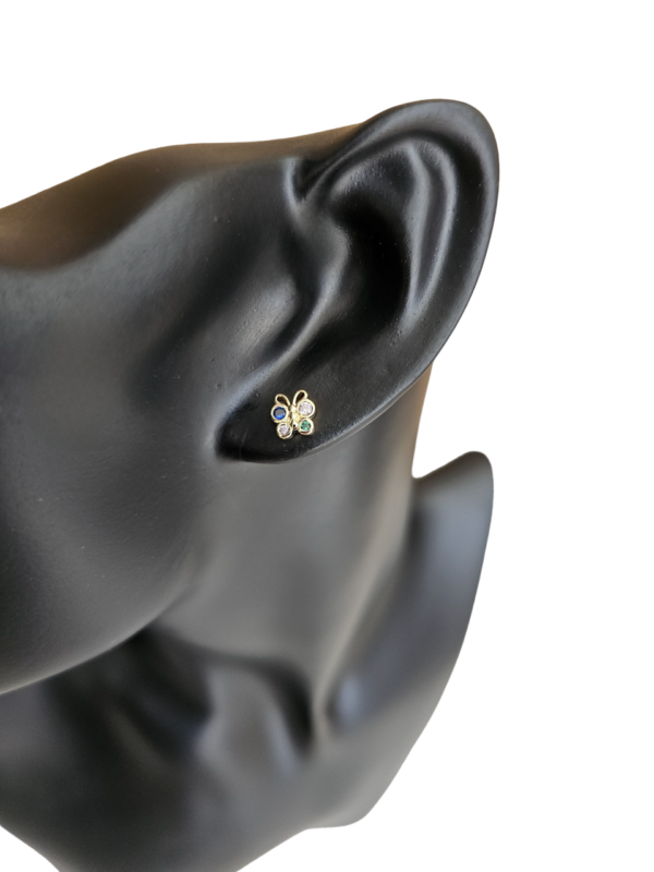 BRINCO BORBOLETA E EAR CUFF PEDRAS COLORIDAS
