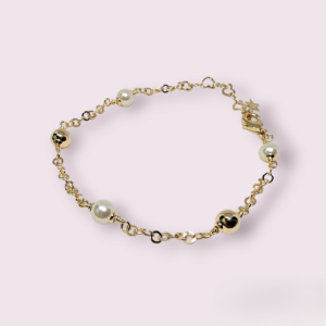 PULSEIRA DE BOLINHAS DOURADAS E PÉROLAS