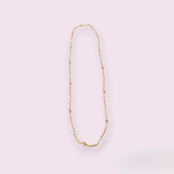 COLAR LONGO DE BOLINHAS DOURADAS E PÉROLAS